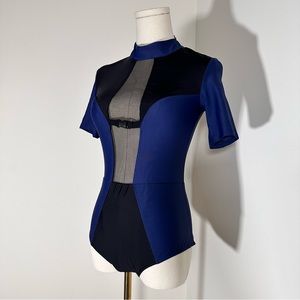 NEW CHROMAT mesh bathing suit scuba diver one pice monokini S black blue